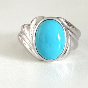 925 Sterling Silver JS Designer Large Oval Turquoise Band Ring Size 10